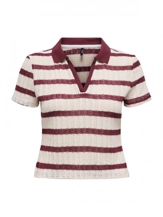 Foto van product Only Petite Shirt 'ONLHALIA' wijnrood / wit