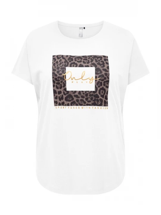 Foto van product Only Play Curvy Functioneel shirt 'ONPAUB-RIE ON' chocoladebruin / goud / zwart / wit