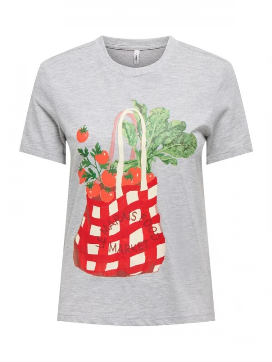 Foto van product ONLY Shirt grijs gemêleerd / groen / rood / wit