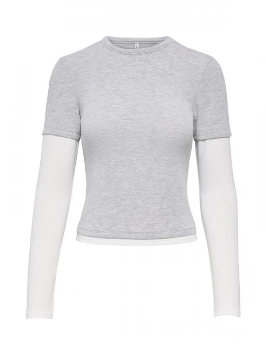 Foto van product ONLY Shirt 'ONLDUBLA' grijs gemêleerd / offwhite