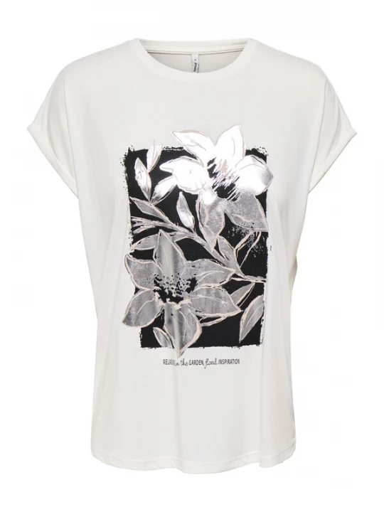 Foto van product ONLY Shirt 'ONLFREE NEW' taupe / zilvergrijs / zwart / wit