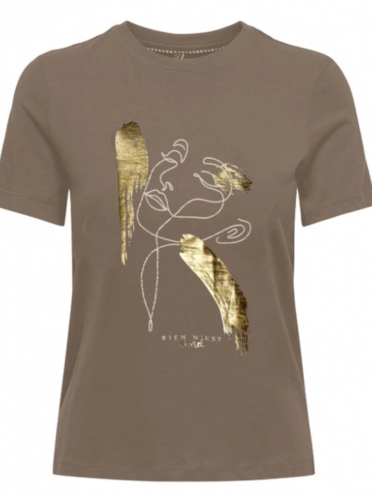 Foto van product ONLY Shirt 'ONLKita' chocoladebruin / goud / wit