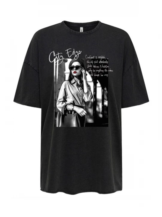 Foto van product ONLY Shirt 'ONLLUCY' grijs / zwart / wit