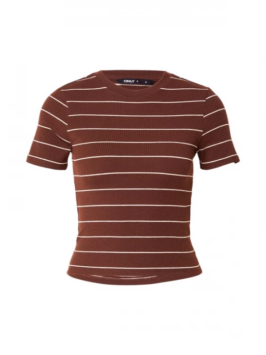 Foto van product ONLY Shirt 'ONLLUPE' chocoladebruin / wit