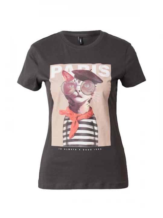 Foto van product ONLY Shirt 'ONLVIBE' beige / donkergrijs / rood / wit
