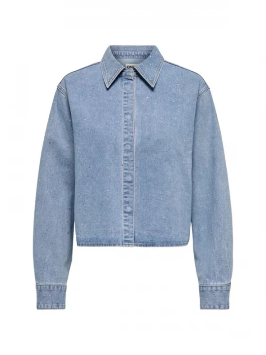 Foto van product ONLY Shirt 'ONLY ONLMAGGIEMAY L / S RHINEST DNM SHIRT CAMICIA JEANS' lichtblauw