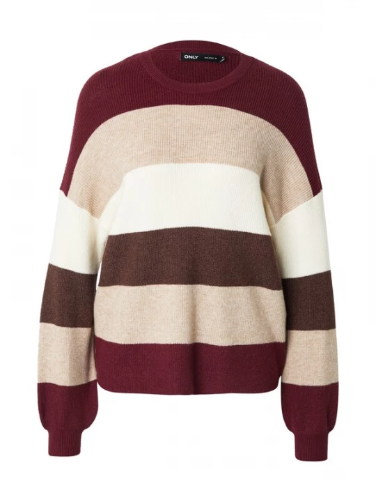 Foto van product ONLY Trui 'ONLAtia' beige gemêleerd / chocoladebruin / wijnrood / wit