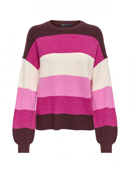 Foto van product ONLY Trui 'ONLATIA' lichtroze / wijnrood / roodviolet / wit