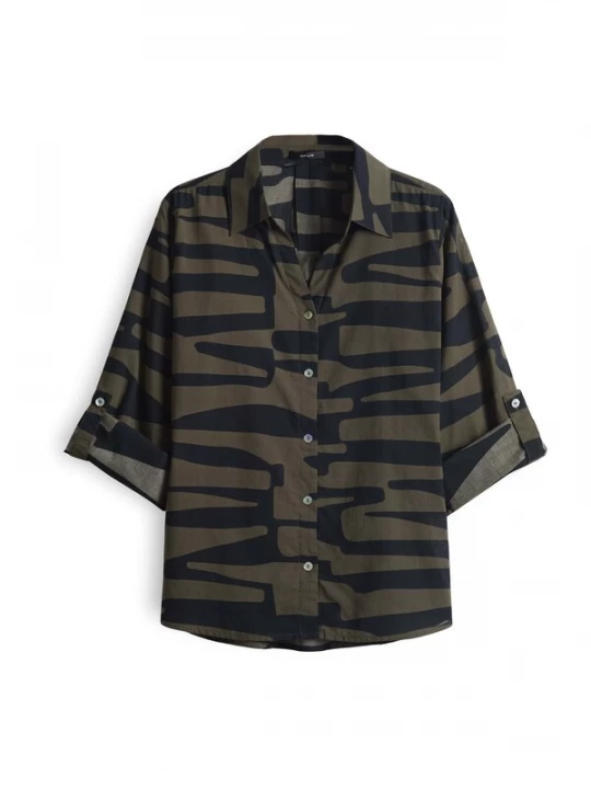 Foto van product OPUS Blouse 'Fumani jungle' olijfgroen / zwart