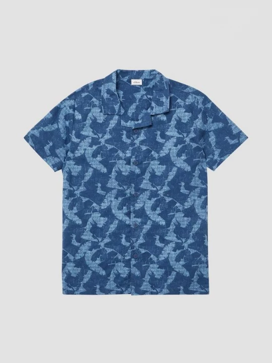 Foto van product Overhemd met korte mouwen en print all-over in linnen look s.Oliver blauw