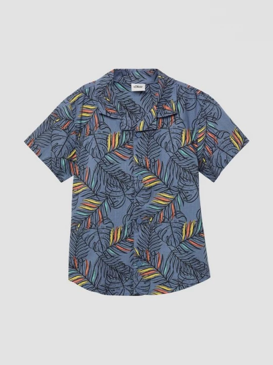 Foto van product Overhemd met korte mouwen van katoen met linnen look s.Oliver blauw