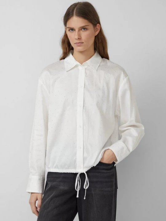 Foto van product Overhemdblouse met glittersteentjes en vetersluiting aan de zoom s.Oliver crème