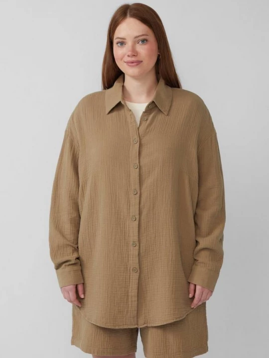 Foto van product Overhemdblouse van mousseline in een oversized model QS olijfgroen
