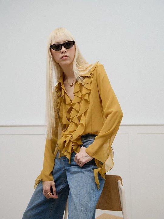 Foto van product Overhemdblouse Versace Jeans Couture mosterdgeel