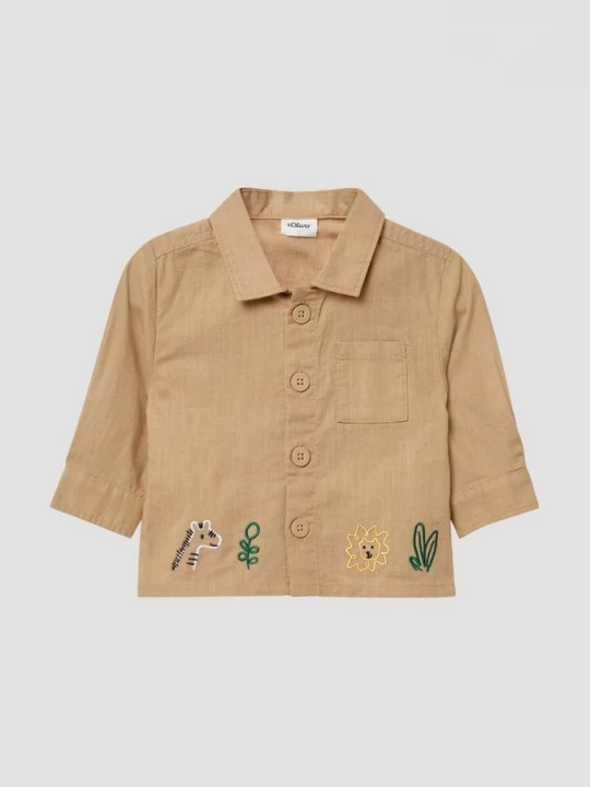 Foto van product Overshirt met borduursel in linnen look s.Oliver bruin