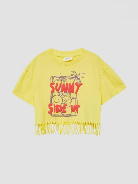 Foto van product Oversized fit shirt met print en franjes s.Oliver geel
