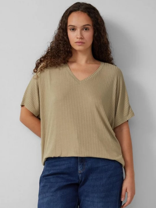 Foto van product Oversized shirt met geribde textuur QS olijfgroen