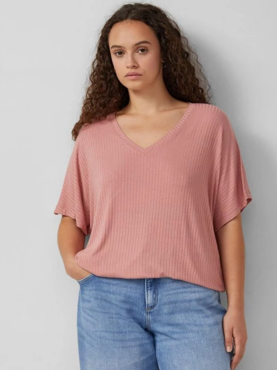 Foto van product Oversized shirt met geribde textuur QS roze