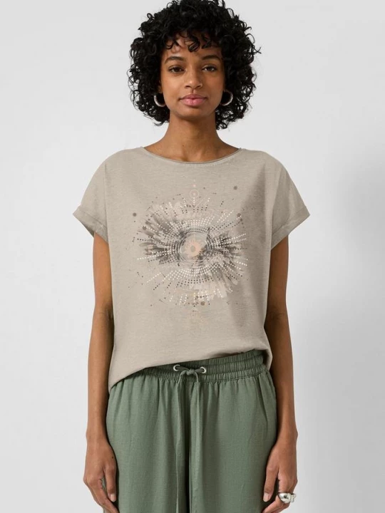 Foto van product Oversized shirt met print op de voorkant QS beżowy