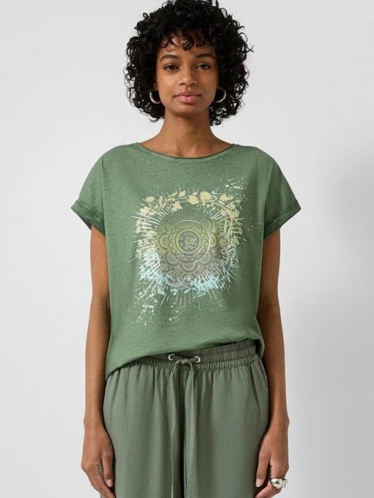 Foto van product Oversized shirt met print op de voorkant QS olijfgroen