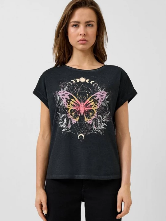 Foto van product Oversized shirt met print op de voorkant QS zwart