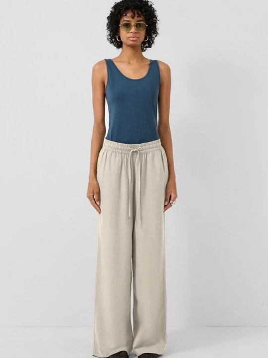 Foto van product Pantalon van linnenmix met wijde pijpen QS beżowy