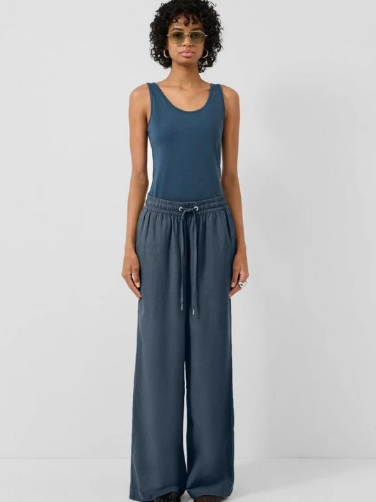 Foto van product Pantalon van linnenmix met wijde pijpen QS blauw