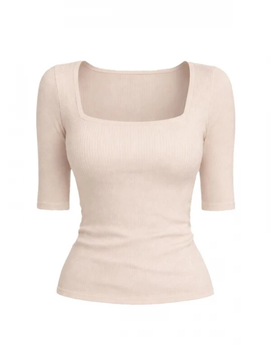 Foto van product PANTHEROAR Shirt 'Caro Neck Short Sleeve Top' beige