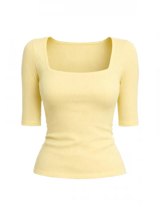 Foto van product PANTHEROAR Shirt 'Caro Neck Short Sleeve Top' pasteelgeel