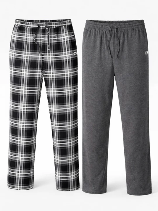 Foto van product PANTONECLO Pyjama lang 'Pantoneclo Men’s Night Wear Long Pajama- 2 PCS' zwart