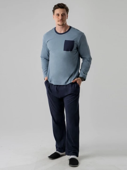 Foto van product PANTONECLO Pyjama lang 'Pantoneclo Men’s Night Wear Long Set' blauw