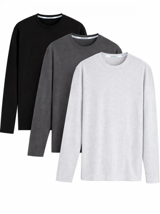 Foto van product PANTONECLO Shirt 'Pantoneclo Men’s Crew Neck Long Sleeve T-Shirt- 3 PCS' lichtgrijs / donkergrijs / zwart