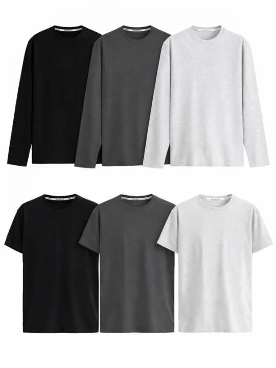 Foto van product PANTONECLO Shirt 'Pantoneclo Men’s Crew Neck Short & Long Sleeve T-Shirt- 6 PCS' gemengde kleuren
