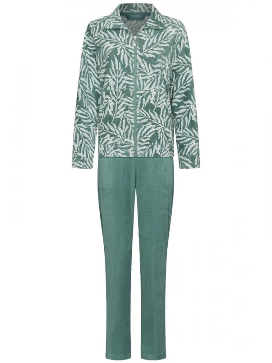 Foto van product Pastunette Huispak 'Pastunette - Homesuit - Nordic Leaf - Cotton Terry - Green - Zipper' groen