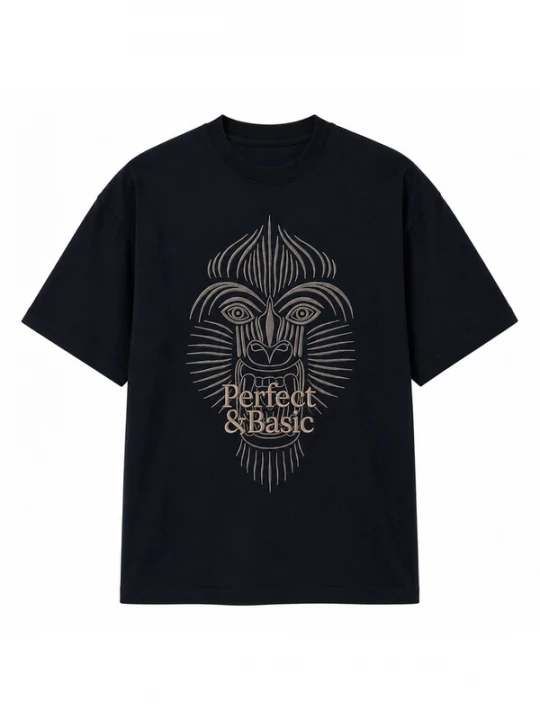 Foto van product Perfect&Basic Tricot 'Oversize Tee Unisex – “Mandrillus sphinx”' zwart