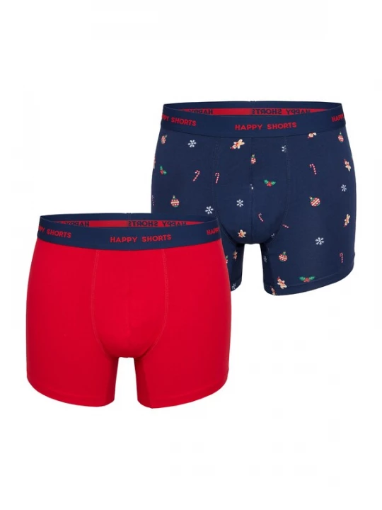 Foto van product Happy Shorts Boxershorts 'XMAS ' donkerblauw / lichtbruin / knalrood / wit