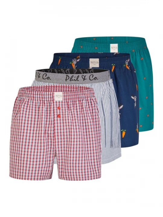 Foto van product Phil & Co. Berlin Boxershorts 'Phil & Co. Berlin Men's Woven Boxer Shorts, Pack of 4 – 100% cotton, assorted colours, breathable & comfortable' gemengde kleuren