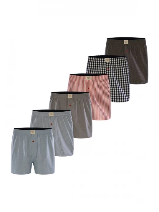 Foto van product Phil & Co. Berlin Boxershorts smoky blue / donkergrijs / vuurrood / zwart / wit