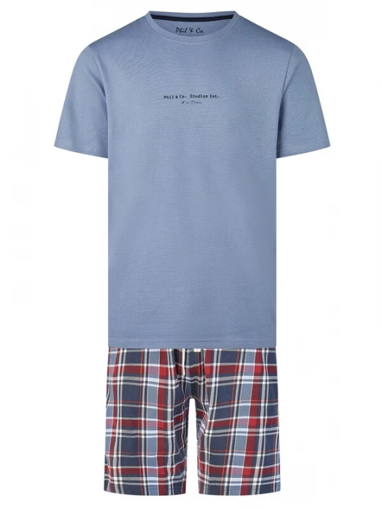 Foto van product Phil & Co. Berlin Pyjama kort ' Classics ' blauw / donkerblauw / donkergrijs / rood