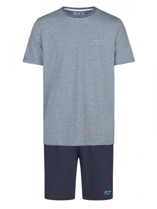 Foto van product Phil & Co. Berlin Pyjama kort ' Classics ' blauw / donkerblauw / offwhite