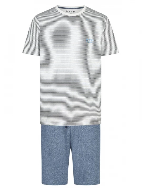 Foto van product Phil & Co. Berlin Pyjama kort ' Classics ' blauw / grijs / offwhite