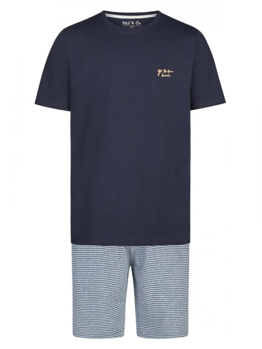 Foto van product Phil & Co. Berlin Pyjama kort ' Classics ' donkerblauw / grijs / offwhite