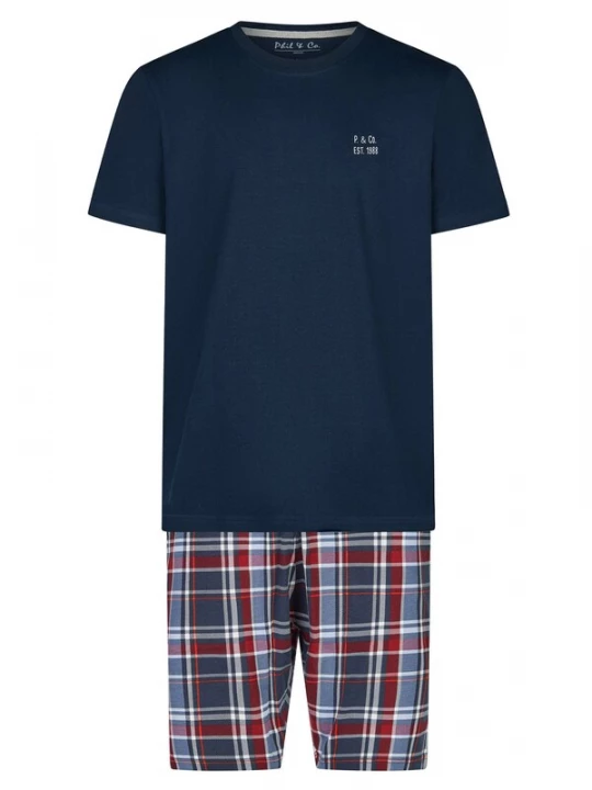 Foto van product Phil & Co. Berlin Pyjama kort ' Classics ' donkerblauw / grijs / rood