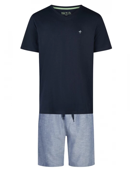 Foto van product Phil & Co. Berlin Pyjama kort ' Classics ' lichtblauw / donkerblauw