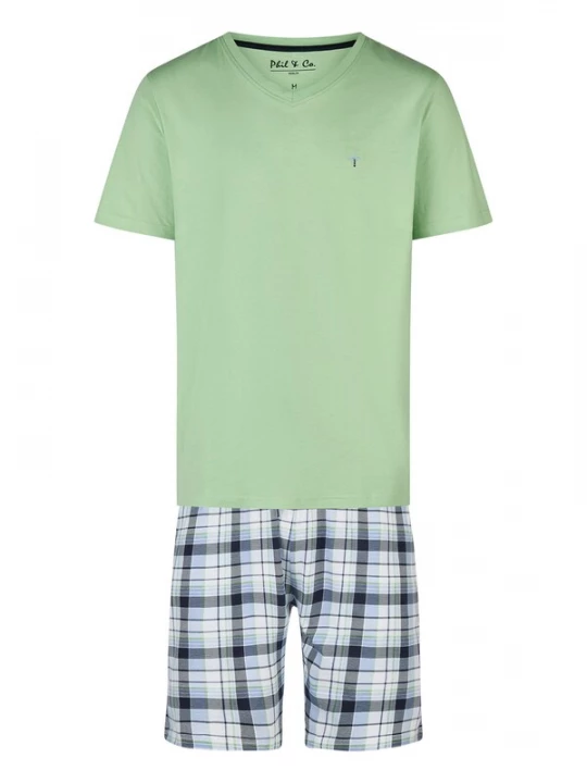 Foto van product Phil & Co. Berlin Pyjama kort ' Classics ' lichtblauw / limoen / wit
