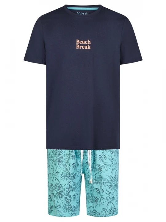 Foto van product Phil & Co. Berlin Pyjama kort ' Classics ' turquoise / donkerblauw