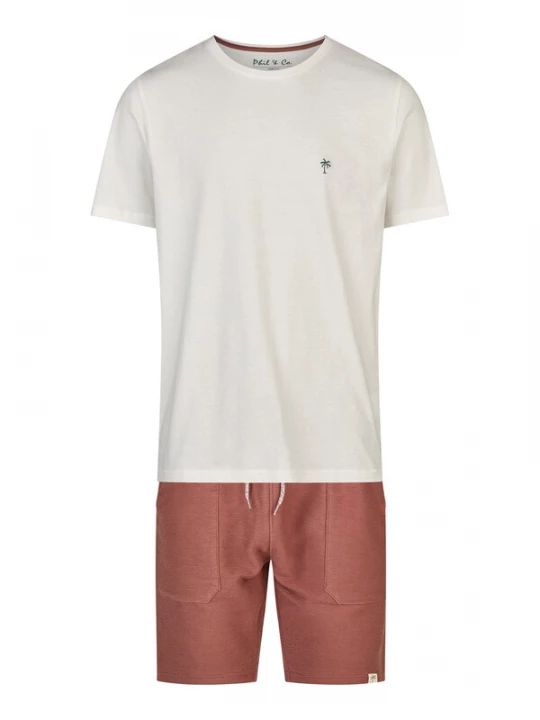 Foto van product Phil & Co. Berlin Pyjama kort 'Dreams' kastanjebruin / donkerbruin / smaragd / wit gemêleerd