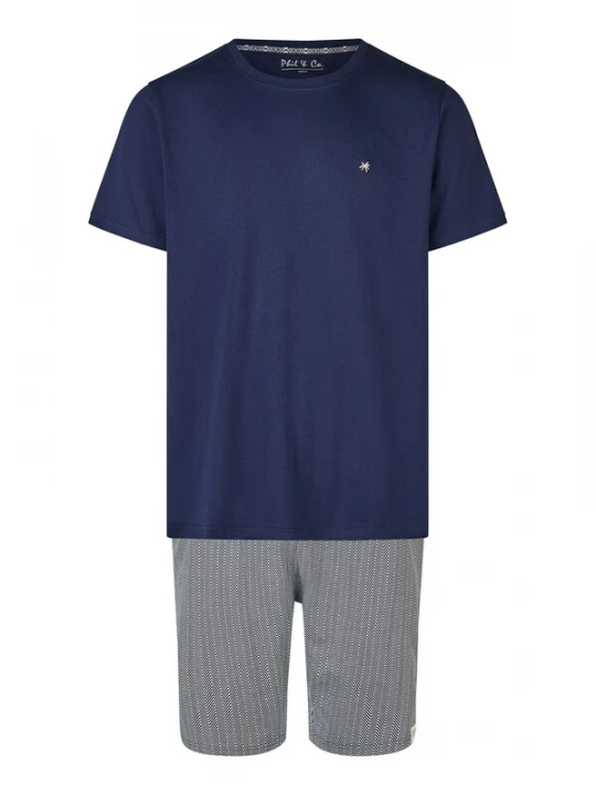 Foto van product Phil & Co. Berlin Pyjama kort 'Lounge Dreams' donkerblauw / grijs