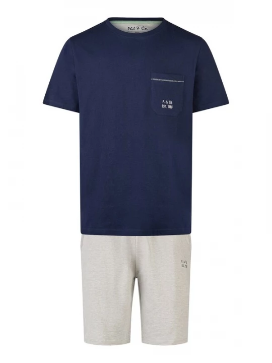 Foto van product Phil & Co. Berlin Pyjama kort 'Lounge Dreams' donkerblauw / offwhite