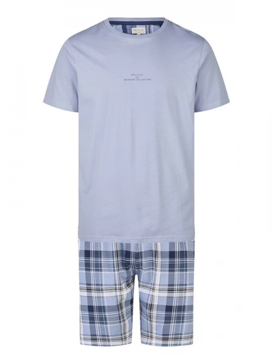 Foto van product Phil & Co. Berlin Pyjama kort 'Lounge Dreams' duifblauw / grijs